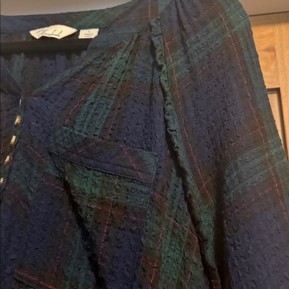 Caffe Marrakesh plaid gauze Blouse Top Womens L Pop over long line Tunic peasant - Picture 4 of 12